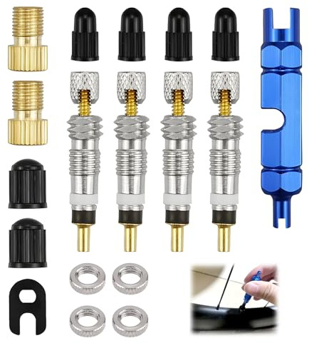 18 Stück Presta-Ventilkernset, Fahrradventil Adapter Fahrradreifen Reparaturset, Ventiladapter für Fahrradventileinsatz, Ventilschraube Ventilschlüssel Ventilschutzkappen Fahrrad Ventilkappen