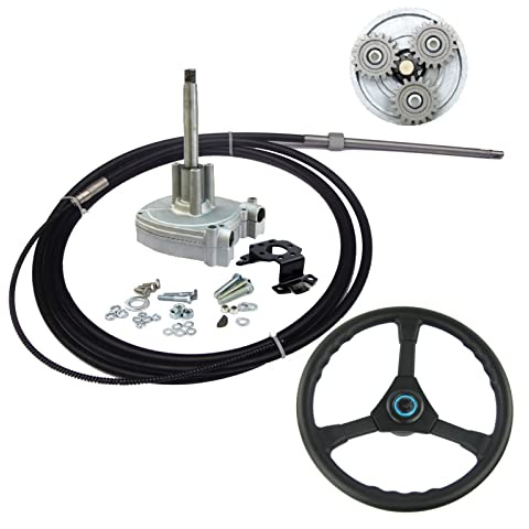 ZAPYVET Sistema de dirección mecánica for fueraborda marino con engranajes planetarios de 12 pies, timón con cable de dirección for barco Timón de barco
