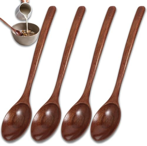 Weilin 4 Pcs Wooden Spoons, Honey Spoon, 7.08 in Wooden Honey Spoons for Eating Stirring, Serving Soup & Everyday Kitchen Use