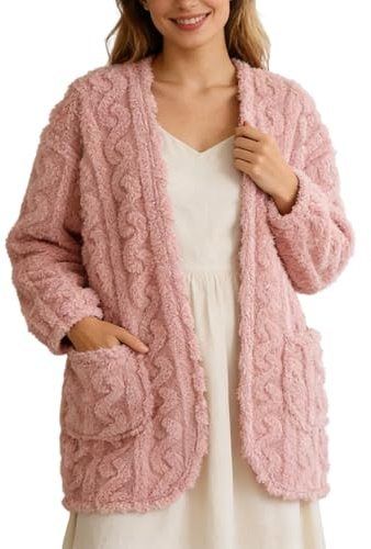 Vestaglia Donna da Camera - Vestaglia in Pile A Maniche Lunghe con Apertura Frontale Kimono Cardigan Scialle Cappotto Avvolgente per La Casa (XXL)