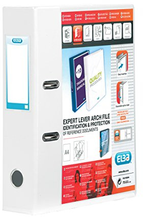 Elba A4 Lever Arch File, 70mm spine, Presentation Folder with Customisable Cover, Portrait, White (Single)