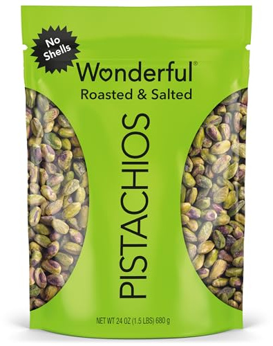 Wonderful SHELLED PISTACHIOS Roasted and Salted Bag NET WT 24 OZ (1.5 Lbs/680 g)