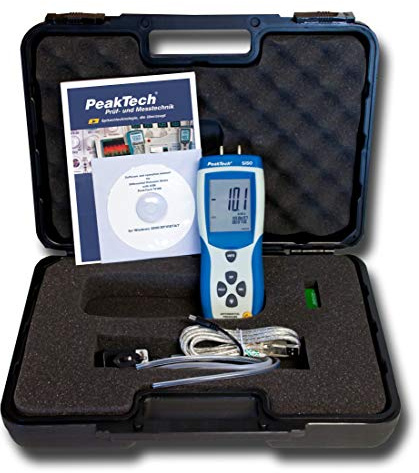 PeakTech P 5150 – Differenzdruckmessgerät -344 mBar bis +344 mBar – Druckmessgerät mit USB-Anschluss – Differenzdruck-Messgerät mit 11 Einheiten wie Bar, PSI, cm/H2O, oder ft/H2O