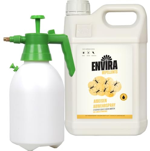 Envira Ameisenspray 5L + 2L Sprüher - Abwehr Spray mit Langzeitwirkung gegen Wegameisen, Pharaoameisen - Mittel gegen Ameisen für Wohnung, Balkon, Terrasse, Garten - Effektiv Ameisen loswerden