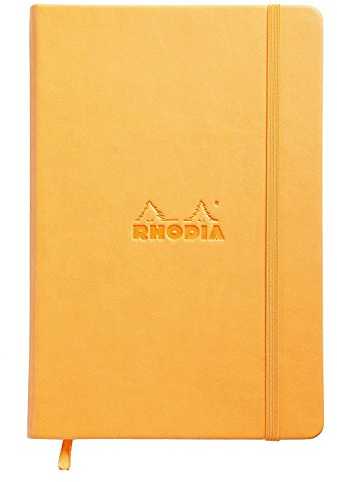 RHODIA 118608C - Carnet Rigide Webnotebook Orange - A5 14 x 21 cm - Ligné - 192 pages - Papier Clairefontaine Ivoire 90 g/m² - Marque-Page, Fermeture Élastique - Couverture Simili Cuir