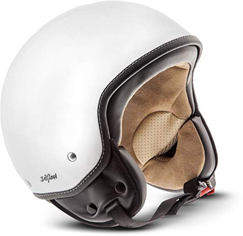 Soxon® SP-301 „Snow“ · Jet-Helm · Motorrad-Helm Roller-Helm Scooter-Helm Moped Mofa-Helm Chopper Retro Vespa Vintage Pilot Biker Helmet Brille Visier · ECE 22.05 Schnellverschluss Tasche S (55-56cm)