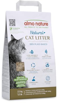 almo nature Cat Litter - Grain Texture - Arena 100% Natural para Gatos y Gatitos - Aglomerante, Absorbente, Biodegradable y compostable | Ideal para Gatos de Pelo Corto y Largo - Saco de 2,5 kg