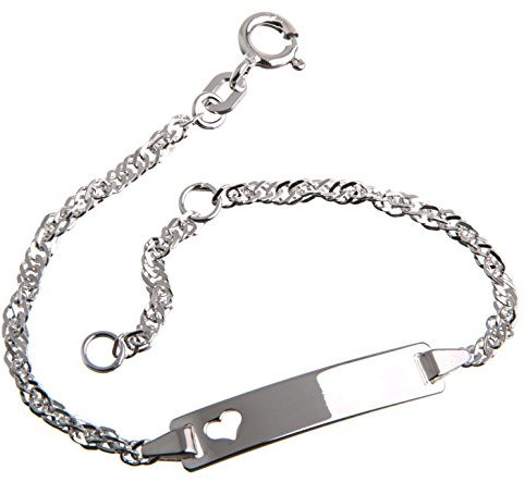 Silberketten Store Baby- & Kinder ID Armband Singapur mit Herz inkl. Gravur & Geschenksäckchen I aus 925 Silber I nickelfrei & allergiker-geeignet I 10 verschiedene Schriftarten I 14 cm