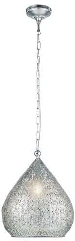 EGLO Pendelleuchte Melilla, 1 flammige Hängelampe Vintage, Orientalisch, Marokkanisch, Hängeleuchte aus Stahl in Silber, Esstischlampe, Wohnzimmerlampe hängend mit E27 Fassung, Ø 33 cm
