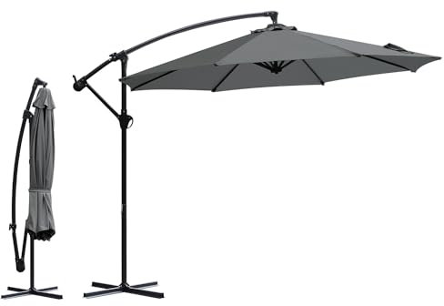 Sekey Ampelschirm Alu 300 cm Sonnenschirm mit Kurbel Gartenschirm Kurbelschirm mit Kurbelvorrichtung UV50+ Sonnenschutz Robust und Stabil für den Garten Dunkelgrau