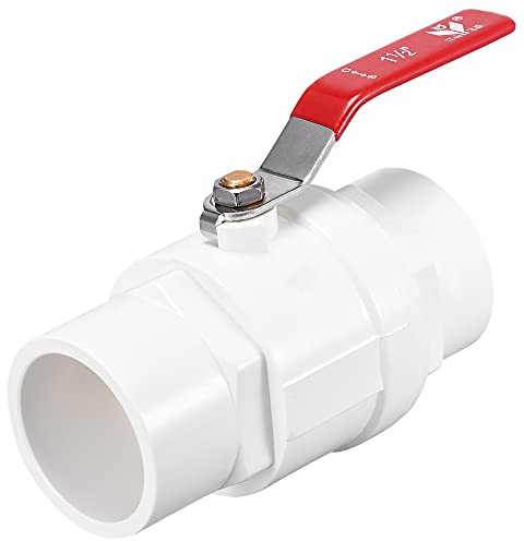 sourcing map Ball Valve, 50mm ID PVC Socket End Shut off Valve for Aquarium Setup, Sump Pump, Pool, Garden Sprinkler White Red