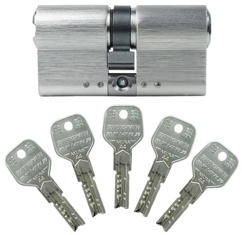 EVVA Akura 44 Doppelzylinder 45/45 inkl. 5 Schlüssel | Türzylinder mit Kopierschutz Not und Gefahrenfunktion Bohrschutz und Ziehschutz | Patentschutz bis 2037 | Sicherungskarte (Einzelschließung)