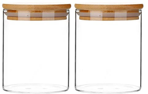 32nd Glass Food Storage Jar Kitchen Container with Airtight Silicone Seal Bamboo Lid - 0.45 Litre - 2 Pack