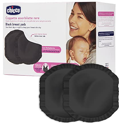 Chicco Gobelets absorbants avec antibactérien, hygiénique et super absorbants, tampons jetables pour allaitement, invisibles sous les vêtements foncés, avec bande adhésive, 60 tasses, extérieur noir