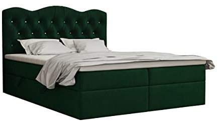 FEDVE Royal Boxspringbett | 200x140 cm | Geräumiges, gestepptes Bett im LOFT-Stil | Praktische Bettkästen | Für jedes Schlafzimmer geeignet (Plüsch - Riviera 38, Flaschengrün)