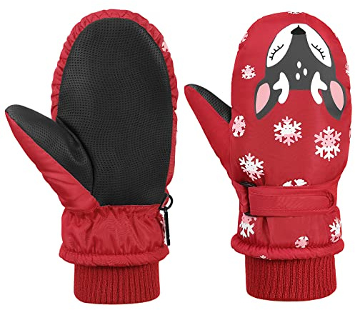 MoKo Guanti Invernali, Bambini età 2-4 Guanti Muffole con Chiusura a Velcro Regolabile, Guanti Termici Antiscivolo Accessori Bambini, Guanti per Bambini, Ciclismo, Neve Misura S - Rosso