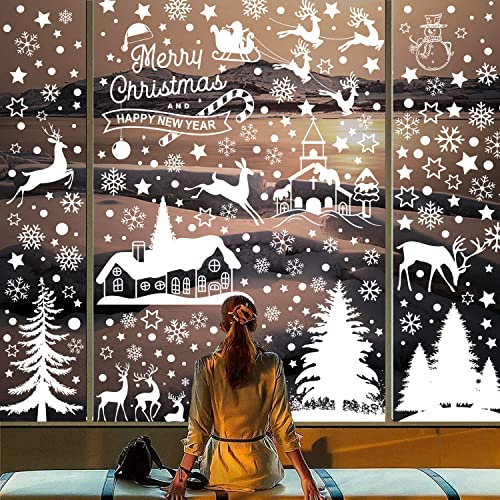 Fensterbilder Weihnachten, 269 Schneeflocken Fenster Aufkleber, Selbstklebend Fensterbilder Schneeflocken für Weihnacht Winter Fensterdeko Wiederverwendbar Weihnachtsmann Rentier Aufkleber