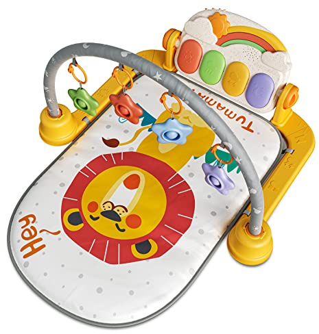 TUMAMA Baby Piano Gym Matte, Neugeborenes Baby Fitness und Aktivität Musik Licht Spielmatten mit Bögen, und 4 Rasseln Spielzeug, geeignet von 0 Monat Geschenk Spielzeug für Kleinkind