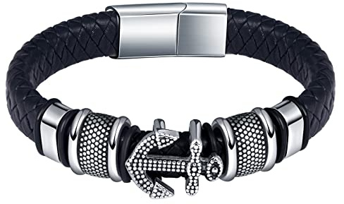 feilok armband män rostfritt stål läderarmband för män armkedja ankare armband män med magnetlås fantastisk present för män, 16 centimeters, Rostfritt stål