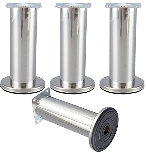 Tischbeine Silber,4 Stück Mobelbeine, Couchtisch/TV Tisch/Beistelltische/Kommode/Nachttisch Beine Tischfüße Edelstahl Bett Füße | Höhe: 4.5-14.5 cm | Mit Schrauben (7.5cm,Silber)