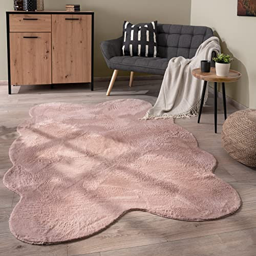 Paco Home Waschbarer Teppich Wohnzimmer Schlafzimmer Kurzflor rutschfest Modern Flauschiger Fellteppich Fell Imitat Kunstfell, Grösse:140x200 cm Fell-Form, Farbe:Rosa