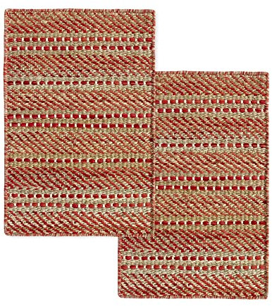 HAMID - Pack 2 Alfombras Yute Lana Olivia Alfombra Lana y Yute 40x60cm, Tejida a Mano Tejida para Salon, Dormitorio, Sala de Estar, Rojo Natural