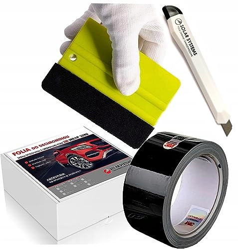 Solar Systems 3M WRAP 2080 Selbstklebende Autofolie - Entchromung Klebeband + Rakel und Messer - Auto Tuning - Auto Folie Schwarz Glanz 5cm x 5m