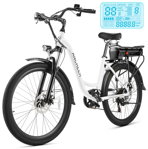ANCHEER Electric Bike for Adults, 48V 500Wh EBike, UP to 60 Miles, Removable Battery, Fast-Charge, 26 Commuter Electric Bicycles, 7-Speed, LCD Digital Display, Suspension Fork, Cruise Control, UL2849