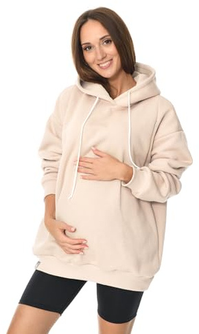 MijaCulture Umstandsmode Oversize 2in1 Maglione per allattamento & Maglione premaman Stilltop Stillpulli Naomi M016, beige., L-XL