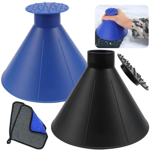 Rierousy 2 Stück Auto Eiskratzer Rund, Eiskratzer Auto Trichter, Windschutzscheiben Eiskratzer für Auto Windschutzscheibe Fensterscheiben, 2 Handtücher Aus Feinfaser für Auto Gratis