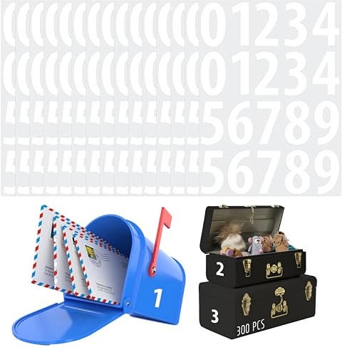 Adesivi Numeri in Vinile Impermeabili da 5cm - 300 PCS, Consecutivi da 0 a 9, Etichette Autoadesive Senza Residui per Ufficio, Classe, Interni, Scatole (15 Fogli, Bianco)
