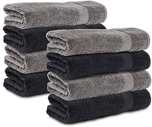 Komfortec 8er Handtücher 50x100 cm Set aus 100% Baumwolle, Frottee, Weich, Anthrazit Grau/Schwarz