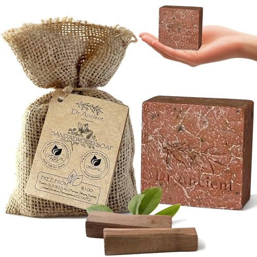 Dr.Ancient Barra de Jabón de Sándalo Orgánico Natural Vegano Tradicional Hecho a Mano Antiguo -Antiinflamatoria, Antienvejecimiento- Absolutamente Sin Químicos Jabón Puro Natural 140g (Paquete de 1)