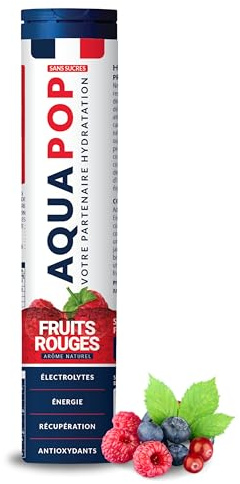 AQUAPOP - Pastilles électrolytes - Sans Sucres - Favorise l'hydratation et l'énergie - 20 Comprimés Minéraux et Vitamines - Sport & Bien-être (Fruits Rouges)