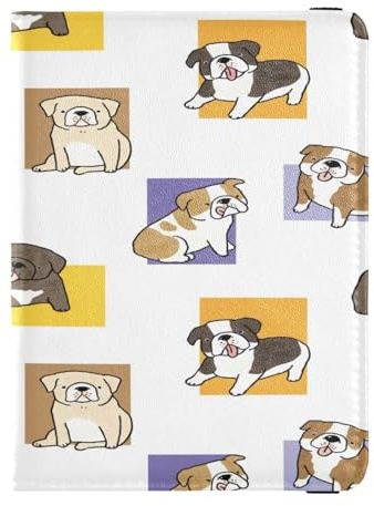 Porta passaporto in pelle ultra sottile copertura per passaporto per donne ragazza organizer documenti accessori viaggio cartone animato bulldog, Multi, 1 size, Casual