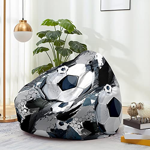 Odot Bean Bag No Filler, 3D Football Print Soft Gaming Bean Bag Chair, Washable Bean bag Cover for Adult Teenagers Outdoor Livingroom Garden Bedroom Playroom Dorm (100x120cm,Football B)