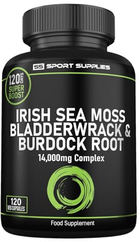 Sea Moss Complex 14,000mg Extract Including Bladderwrack & Burdock Root - 120 High Strength Capsules Providing 120 Day Supply - North Atlantic Irish Sea Moss Supplement - Vegan & UK Made