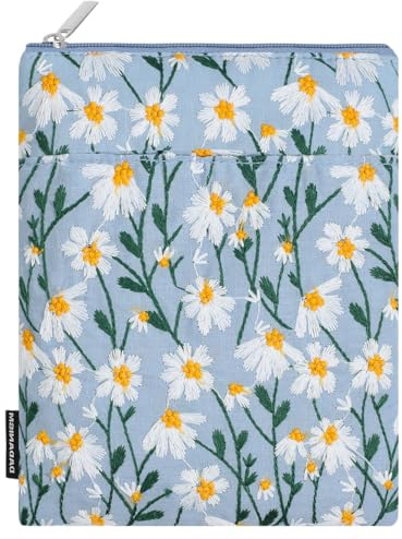 Dadanism 6-7 Pouces Étui Housse Sac Brodée pour 7 Nouveau Kindle Paperwhite et Kindle Colorsoft Signature Edition, 6 Kindle 11e Génération, Kindle Oasis/Kobo/Tolino eReader,Blau&Marguerite Blanche