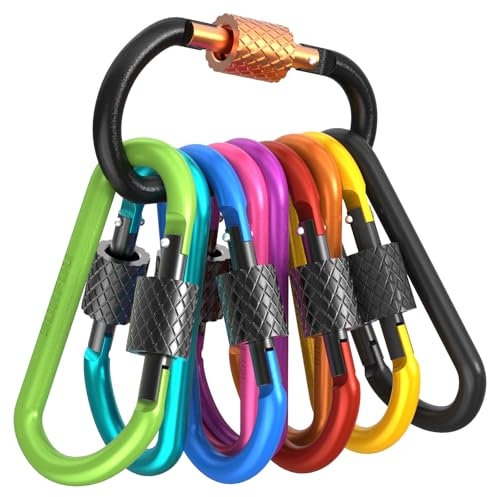 SURFOU 10 Stück Karabiner mit Schraubverschluss, D Form Karabiner Set, Karabiner Schlüsselanhänger, Mehrfunktionale Karabinerhaken für Camping, Angeln, Wandern Oder Reisen (10 Farben)
