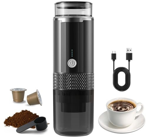 Portable Electric Espresso Coffee Machine One Button Operation with 4 Power Indicator Light Cordless Rechargeable Handheld Coffee Maker for Home Car Travel with Carry Bag (not heating)