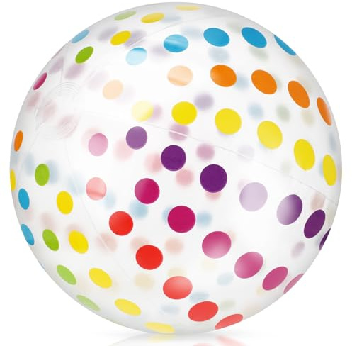 Inflatable Beach Ball with Colorful Polka Dots, 15.7 Inch Large PVC Pool Ball, Big Transparent Inflatable Balls for Swimming Pool Party, Summer Water Play, Outdoor Party Decoration