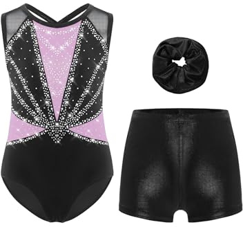 Xnihocha 3 st flickor gymnastikdräkt glitter gymnastikdräkt ärmlös balettdräkt med shorts korta byxor och pannband balett danskostym