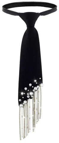 YJZQ Cravate pré-nouée décor frange brillant Femme Homme Cravate en satin pour Tenue JK 36CM bandeau décor de Collier pour Fête Musicale Soirées Costumées Carnaval Disco Banquet