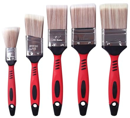 5Pcs Wood Stain Brush Pack, Angled Sash Paint Brushes, House Painting Emulsion Gloss Staining Brushes, Wall Touch Up Furniture Varnish Brush for Wall,Ceiling&Paint Decor, Cutting In & Smooth Finish