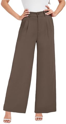 Oyamiki Women Work Trousers Classic Office Front Pleated Fashion Summer Elasticated Waist Long Straight Pants Coffee XL