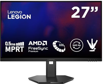 Lenovo Legion 27Q-10 27 QHD Gaming Monitor (IPS, 240 Hz, 0.5 ms, 16:9, HDMI 2.1 - DP 1.4, NVIDIA G-Sync, AMD FreeSync Premium, VESA Adaptive Sync, Tilt/Height/Pivot/Pivot Adjustment) Black