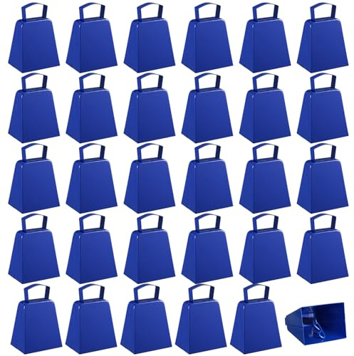 Boao 24 Pack Metal Cowbells with Handle 4 Inch Cow Bells Noise Makers Hand Percussion Cowbells Loud Cheering Bells for Sporting Events Football Games Weddings School Celebrations Party(Blue)