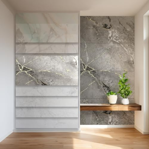 HEXIM Plaques de marbre aspect 4 pièces 122×70cm SPC plastique intérieur & extérieur - Paroi arrière de douche, arrière de cuisine, Salle de bains (3,42 m² 8090B) A-Serie