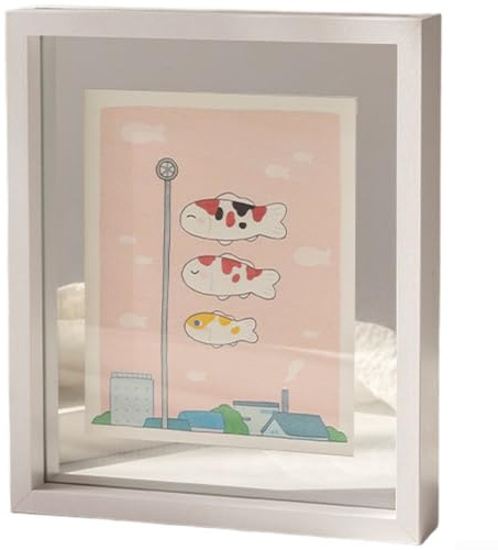 Marco flotante de cristal doble para colgar en la pared o en la mesa, con marco de madera compuesta y protección fotográfica entre paneles de cristal (blanco)