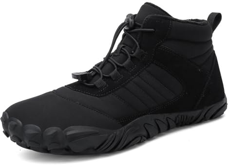 Men's and Women's Barefoot Hiking Boots Winter Warm Fur Lined Outdoor Snow Cold Boot with Wide Toe Box Minimalist Five-Finger Sneakers Black